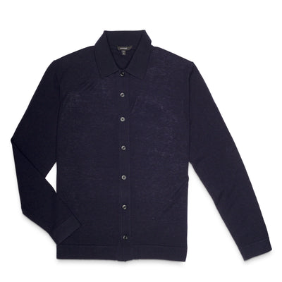 RADMerino Cashmere Blend Cardigan Sweater Knit Polo - Dark Navy