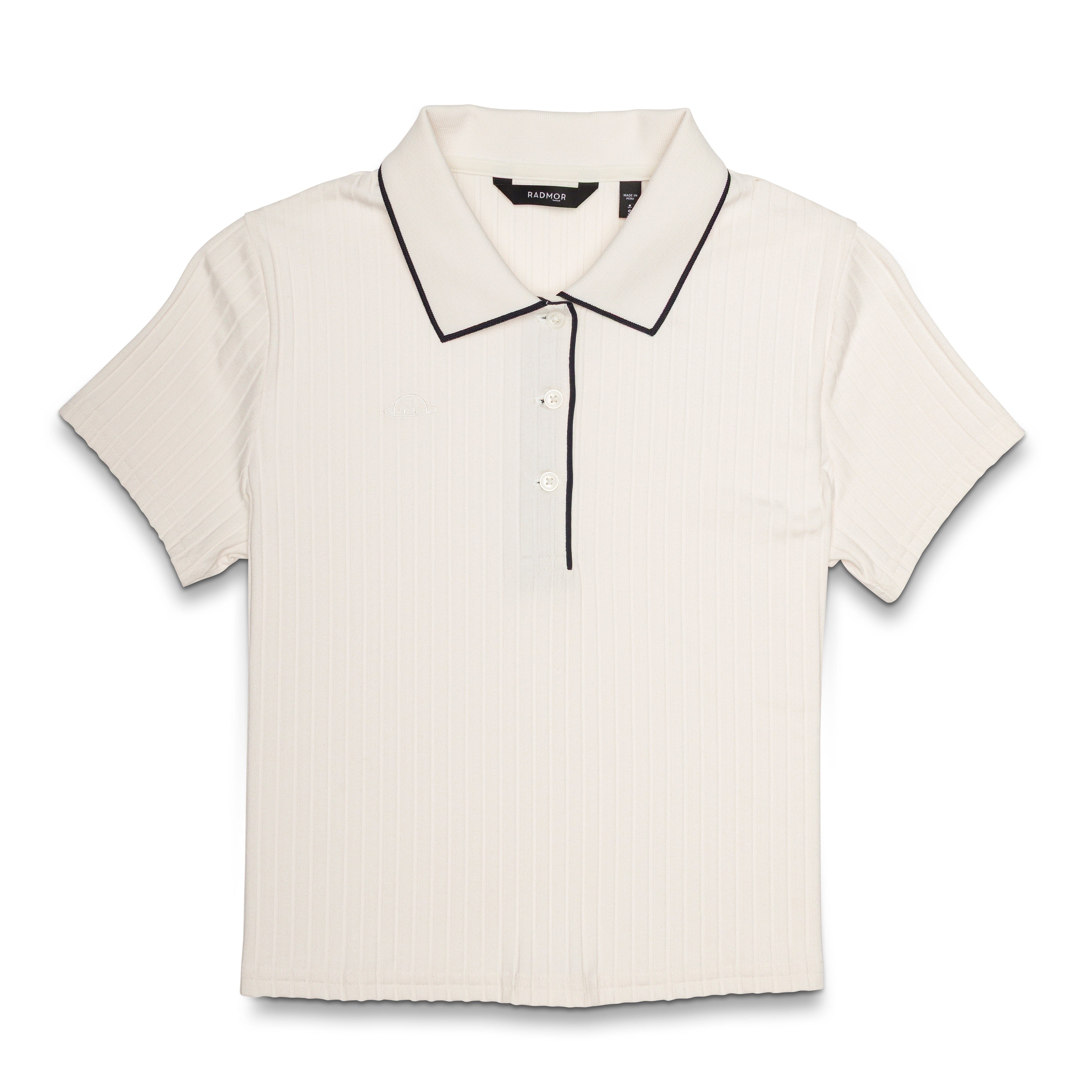 Andie Crop Polo - Snow White/Blue Graphite – RADMOR